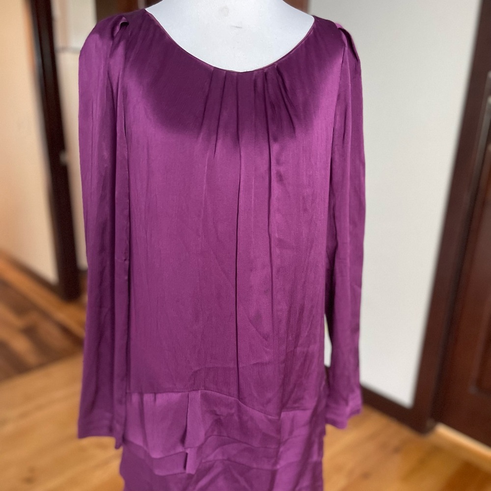 100% Silk Diane Von Furstenberg purple knee length ruffle dress sz 4 - Picture 2 of 8